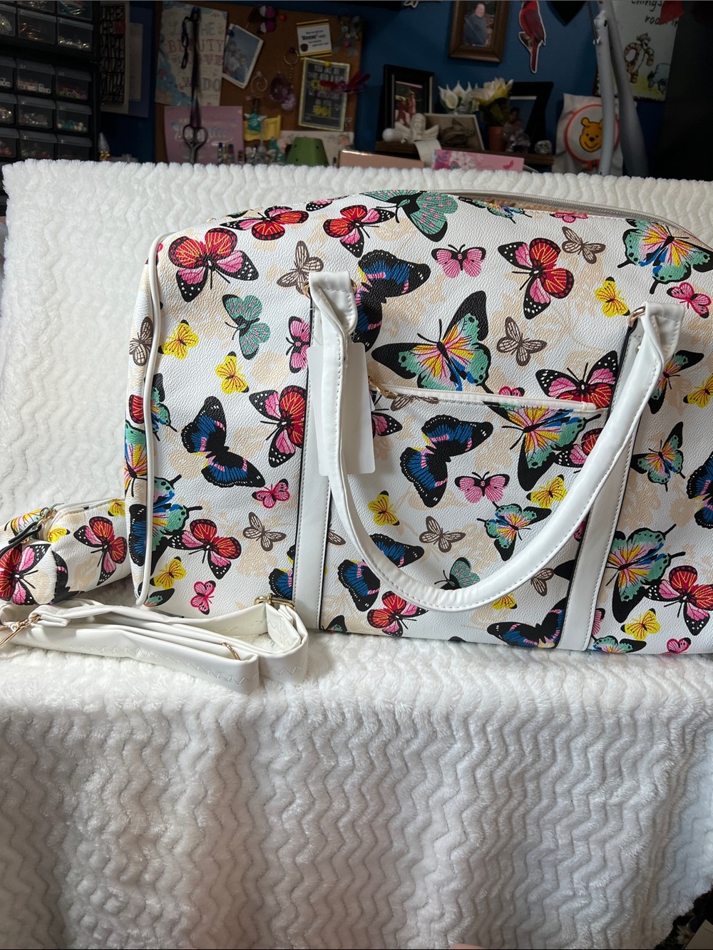 White Butterfly Print Tote Bag – Colorful Butterfly Travel Handbag